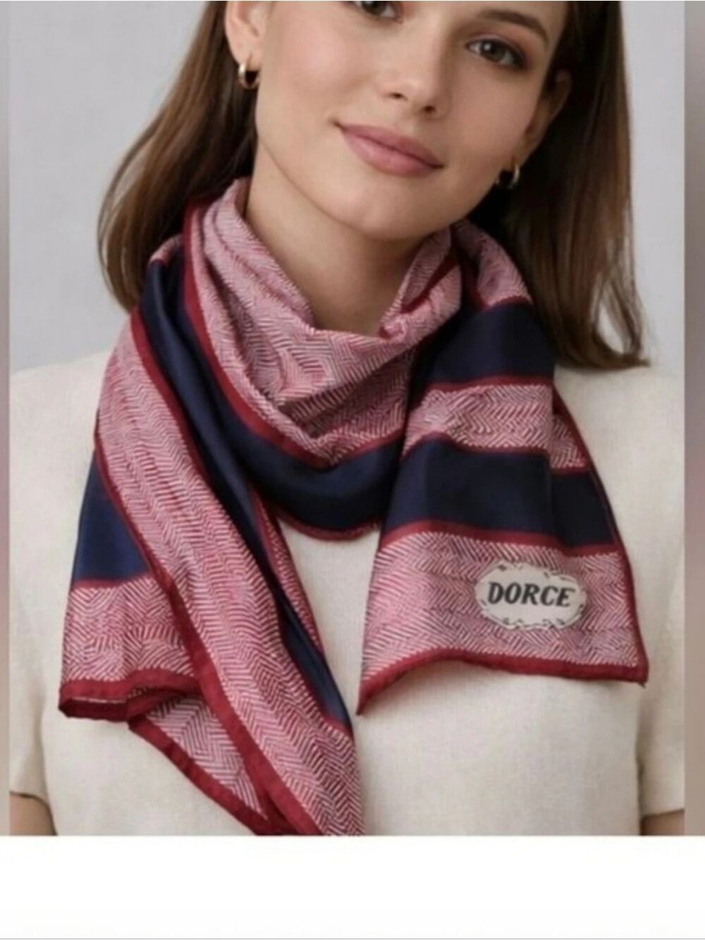 Vintage 70s Dorce Red White Blue Herringbone Silk Scarf